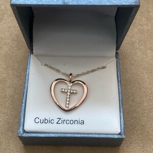 New Directions Gold Heart Necklace with Cross Pendant - Cubic Zirconia